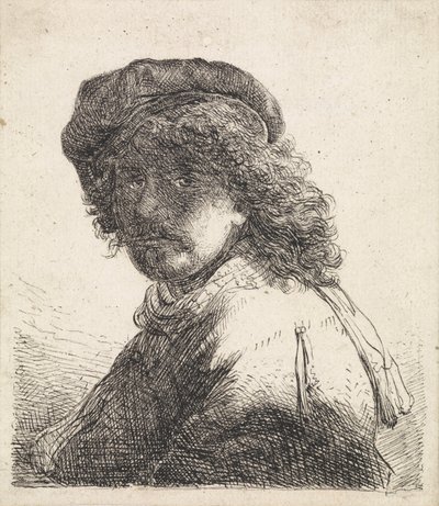 Rembrandt van Rijn mit Barett und Schal von Rembrandt van Rijn